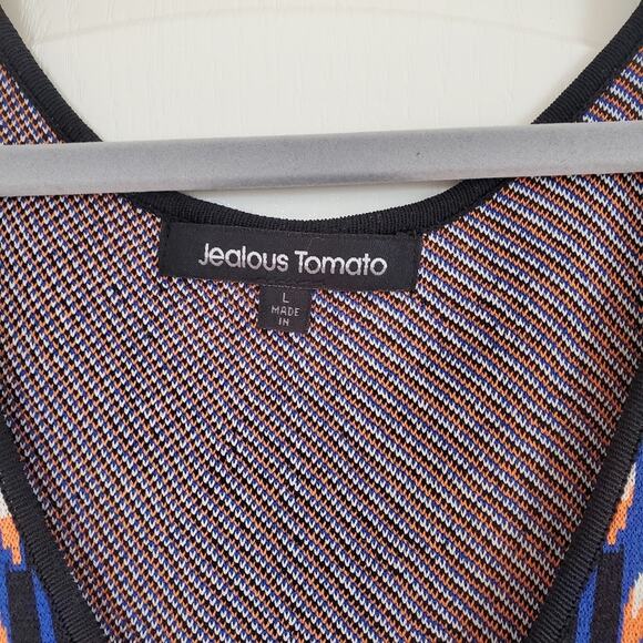 Jealous Tomato Geometric Bodycon Vibrant Blue Orange Retro Mini Dress Size Large - Picture 3 of 7